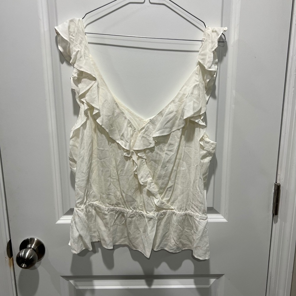 PAIGE Women Ruffle Sleeveless Peplum Wrap Top White XL